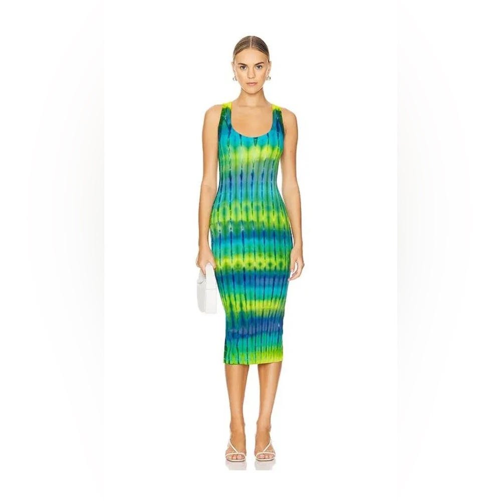 Cotton Citizen Green and Blue Tie-Dye Ribbed Midi Dress